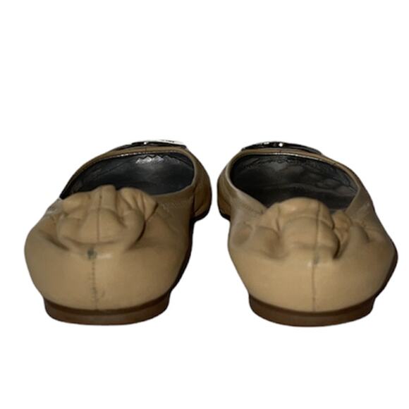 Tory Burch Beige and Silver Serena Mirror Leather Ballet Flats Size 6 - Picture 8 of 11
